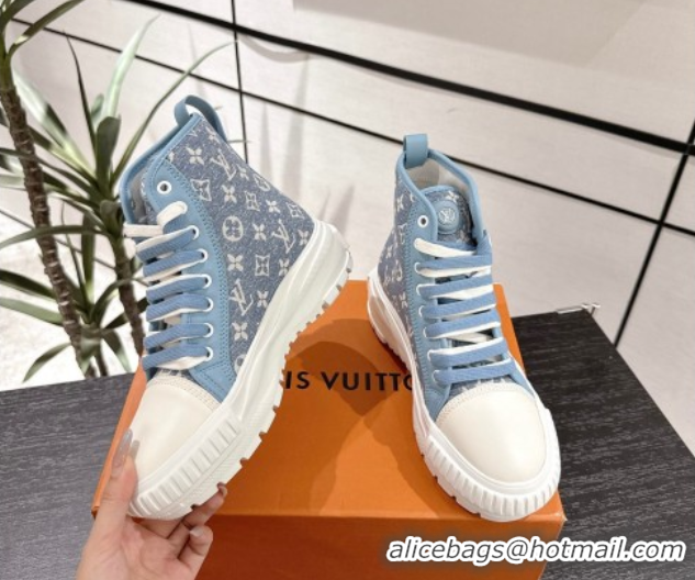 Shop Cheap Louis Vuitton Monogram Jacquemus High Top Sneakers Light Blue 2025 LV082903 0829051