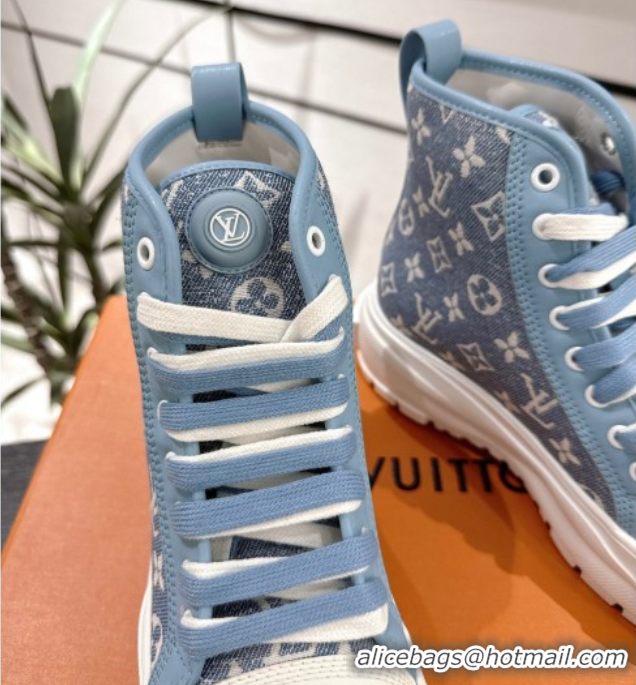 Shop Cheap Louis Vuitton Monogram Jacquemus High Top Sneakers Light Blue 2025 LV082903 0829051