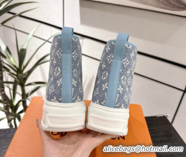 Shop Cheap Louis Vuitton Monogram Jacquemus High Top Sneakers Light Blue 2025 LV082903 0829051