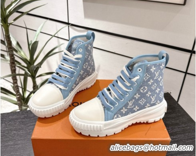 Shop Cheap Louis Vuitton Monogram Jacquemus High Top Sneakers Light Blue 2025 LV082903 0829051