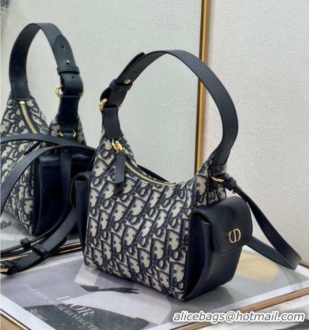 Famous Brand Dior D-Dream Mini Bag in Blue Oblique Jacquard and Black Smooth Calfskin D9086 2025