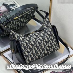 Good Quality Dior D-Dream Medium Bag in Blue Oblique Jacquard and Black Smooth Calfskin D9087 2025