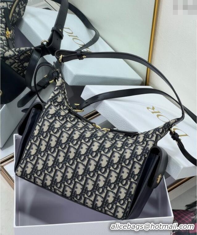 Good Quality Dior D-Dream Medium Bag in Blue Oblique Jacquard and Black Smooth Calfskin D9087 2025