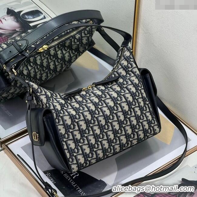 Good Quality Dior D-Dream Medium Bag in Blue Oblique Jacquard and Black Smooth Calfskin D9087 2025