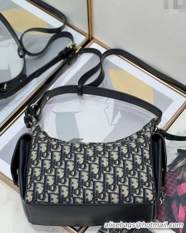 Good Quality Dior D-Dream Medium Bag in Blue Oblique Jacquard and Black Smooth Calfskin D9087 2025