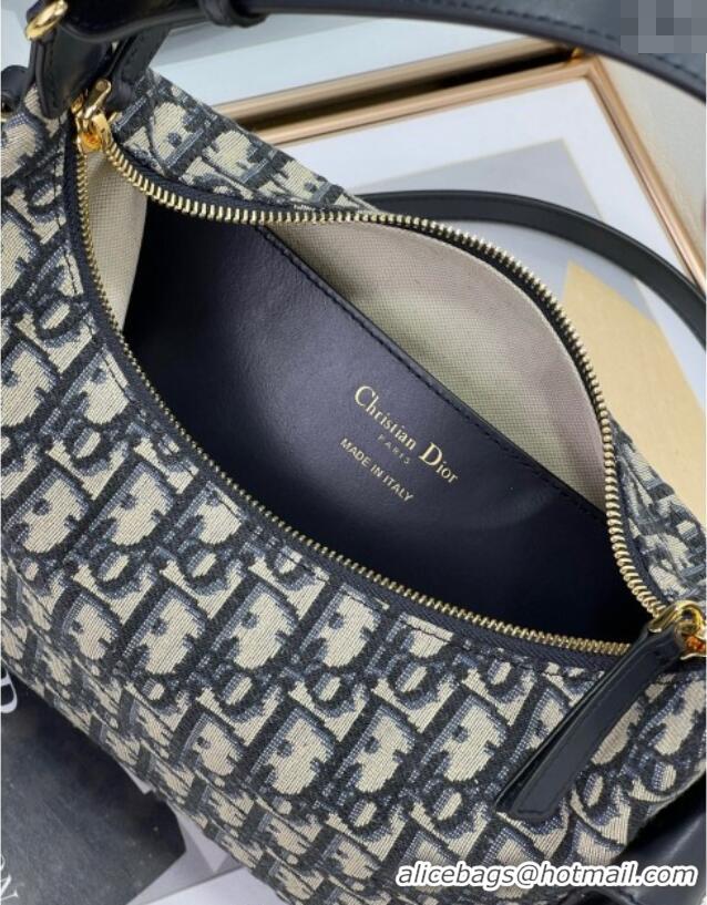 Good Quality Dior D-Dream Medium Bag in Blue Oblique Jacquard and Black Smooth Calfskin D9087 2025