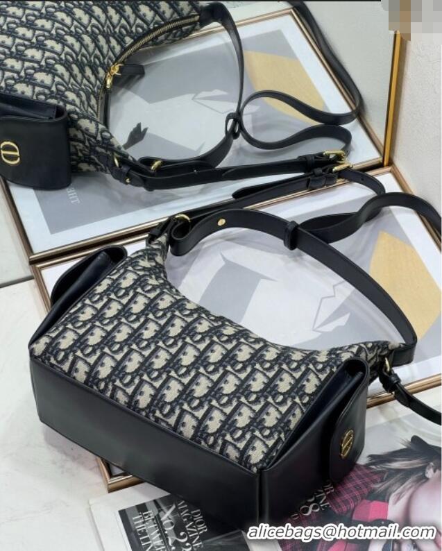 Good Quality Dior D-Dream Medium Bag in Blue Oblique Jacquard and Black Smooth Calfskin D9087 2025