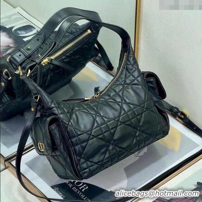 New Design Dior D-Dream Medium Bag in Macrocannage Lambskin D9087 Black 2025
