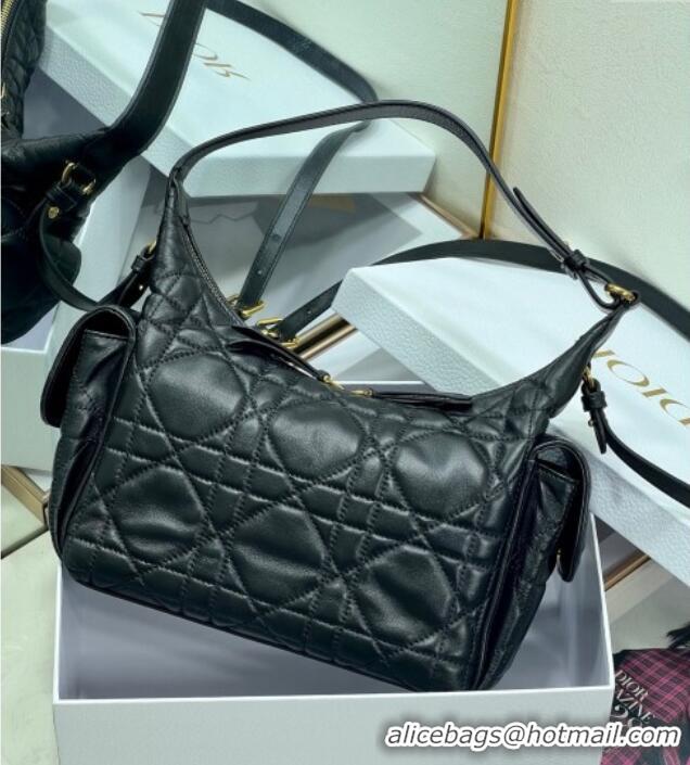 New Design Dior D-Dream Medium Bag in Macrocannage Lambskin D9087 Black 2025