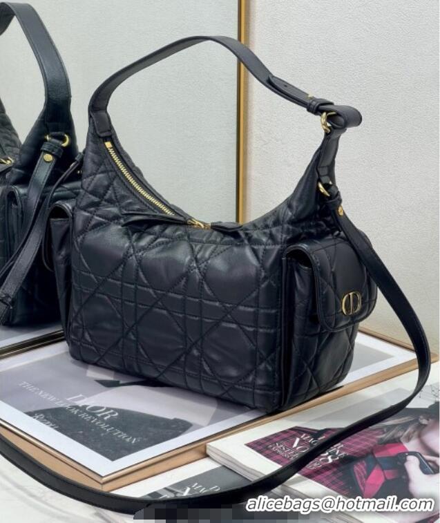 New Design Dior D-Dream Medium Bag in Macrocannage Lambskin D9087 Black 2025