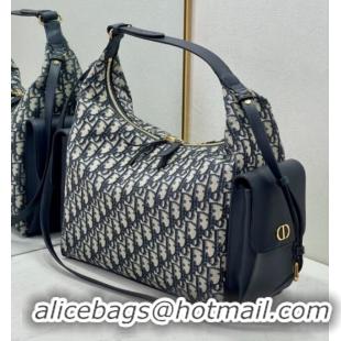 Good Product Dior D-Dream Large Bag in Blue Oblique Jacquard and Black Smooth Calfskin D9088 2025