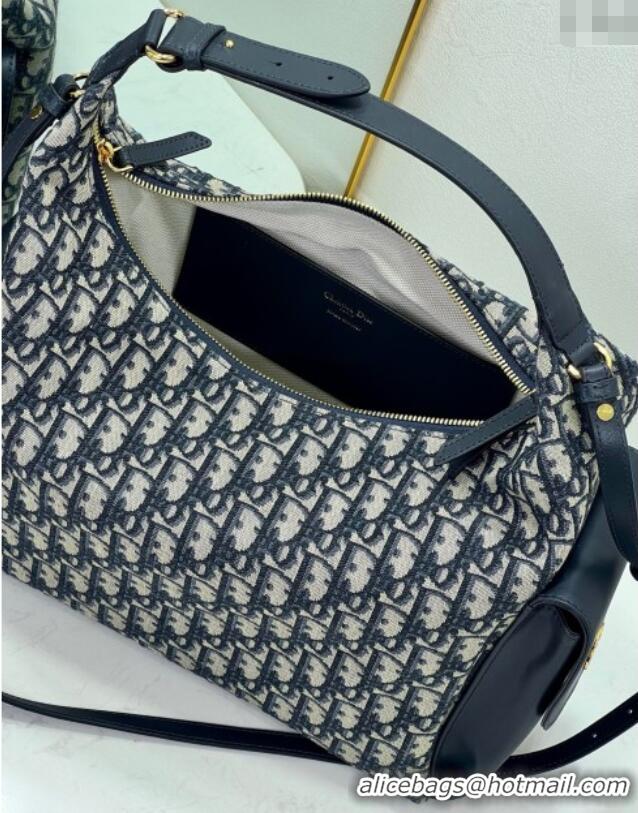 Good Product Dior D-Dream Large Bag in Blue Oblique Jacquard and Black Smooth Calfskin D9088 2025