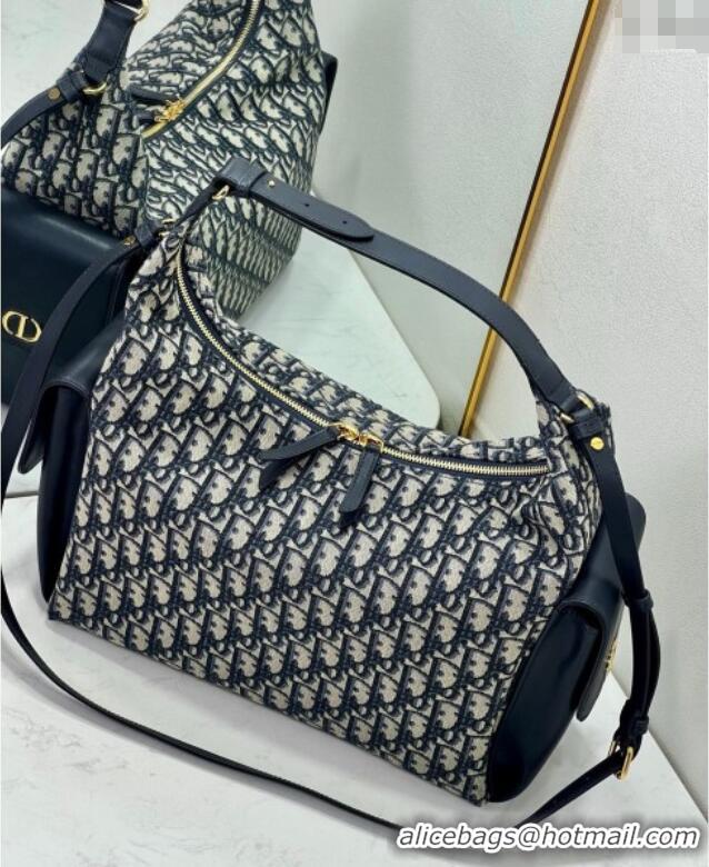 Good Product Dior D-Dream Large Bag in Blue Oblique Jacquard and Black Smooth Calfskin D9088 2025