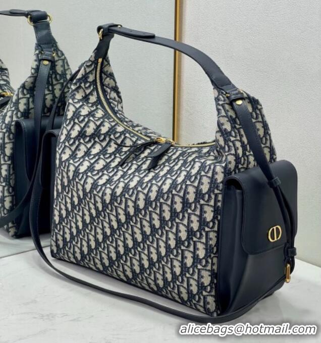 Good Product Dior D-Dream Large Bag in Blue Oblique Jacquard and Black Smooth Calfskin D9088 2025