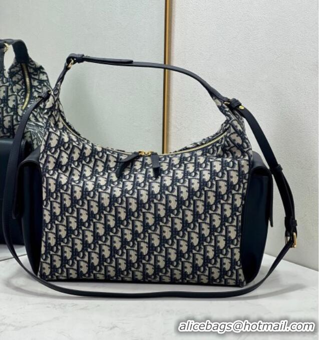 Good Product Dior D-Dream Large Bag in Blue Oblique Jacquard and Black Smooth Calfskin D9088 2025