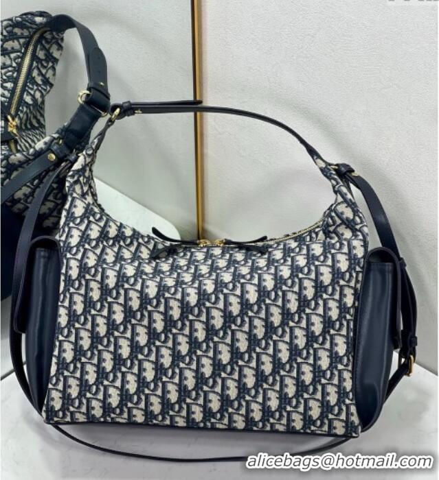 Good Product Dior D-Dream Large Bag in Blue Oblique Jacquard and Black Smooth Calfskin D9088 2025