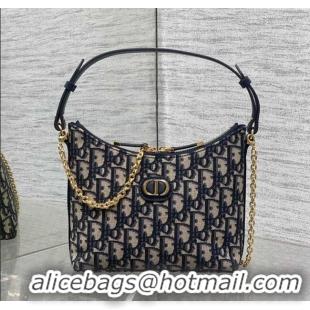 Low Price Dior Miss Caro Diorling Mini Bag with Chain in Blue and Beige Oblique Jacquard D9101 2025
