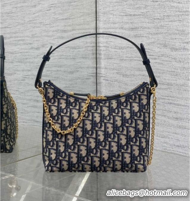 Low Price Dior Miss Caro Diorling Mini Bag with Chain in Blue and Beige Oblique Jacquard D9101 2025
