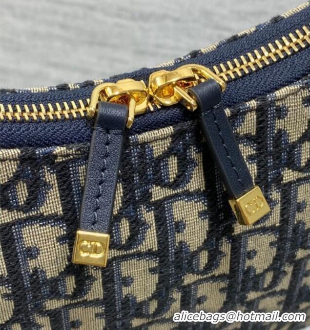 Low Price Dior Miss Caro Diorling Mini Bag with Chain in Blue and Beige Oblique Jacquard D9101 2025