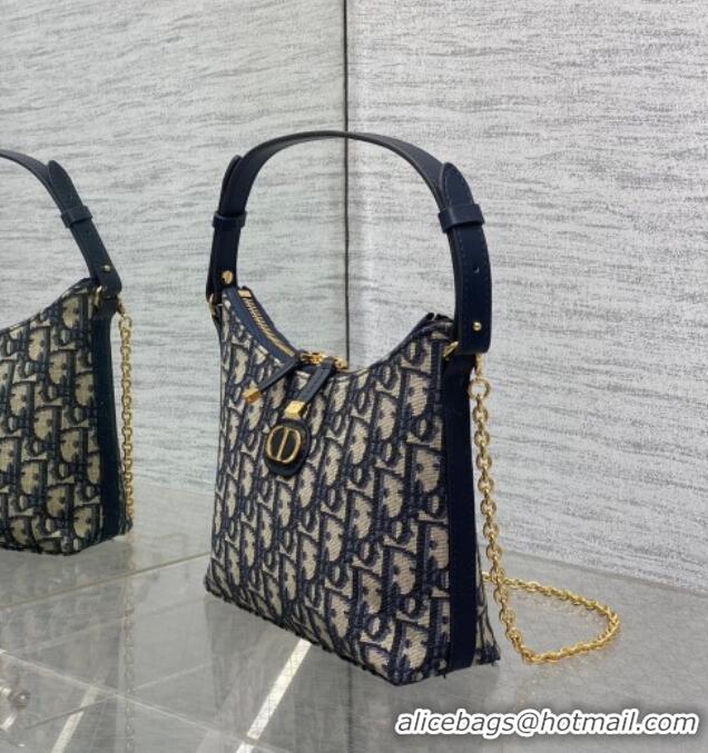 Low Price Dior Miss Caro Diorling Mini Bag with Chain in Blue and Beige Oblique Jacquard D9101 2025