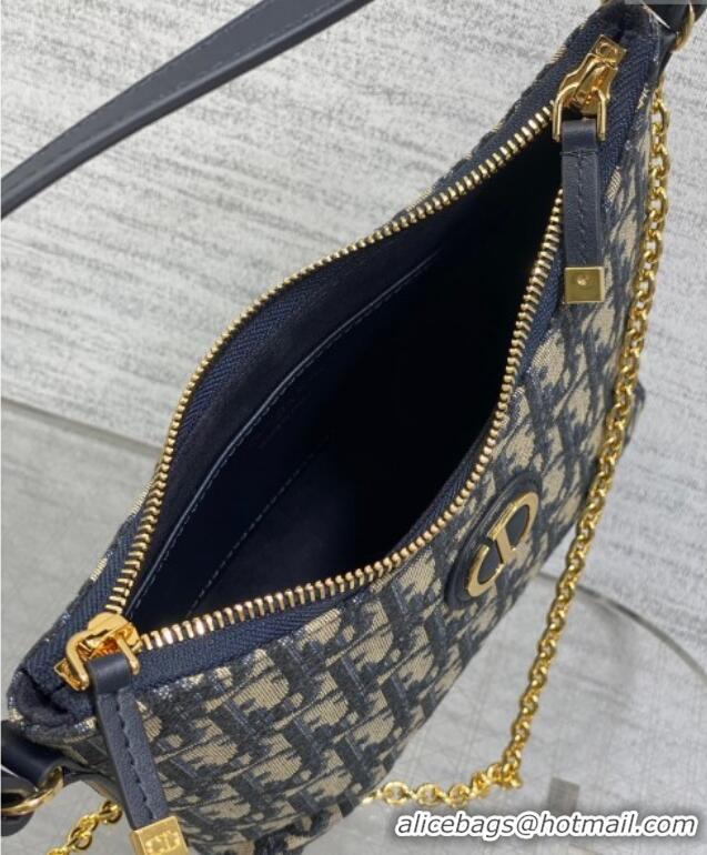 Low Price Dior Miss Caro Diorling Mini Bag with Chain in Blue and Beige Oblique Jacquard D9101 2025