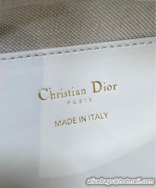 New Fashion Dior Miss Caro Diorling Mini Bag with Chain in Blue Dior Oblique Chambray with Raffia Effect and White Calfs
