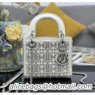 Good Product Dior Mini Lady Bag in Embroidered with Silver Beads and Strass 0929 White 2025