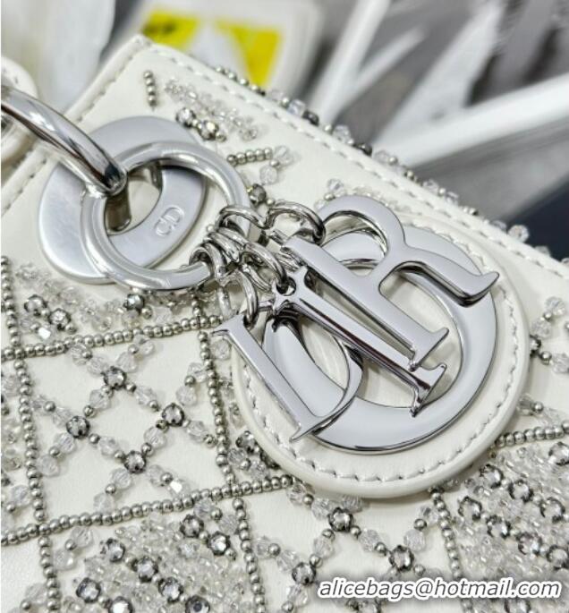 Good Product Dior Mini Lady Bag in Embroidered with Silver Beads and Strass 0929 White 2025