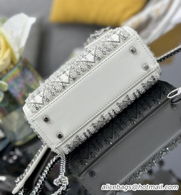 Good Product Dior Mini Lady Bag in Embroidered with Silver Beads and Strass 0929 White 2025