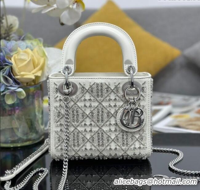 Good Product Dior Mini Lady Bag in Embroidered with Silver Beads and Strass 0929 White 2025