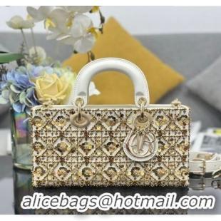 Good Looking Dior Lady D-Joy Medium Bag with Gold-Tone Sequins 0929 White 2025