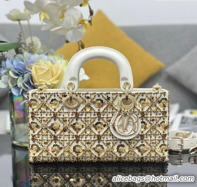 Good Looking Dior Lady D-Joy Medium Bag with Gold-Tone Sequins 0929 White 2025