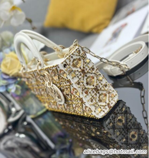 Good Looking Dior Lady D-Joy Medium Bag with Gold-Tone Sequins 0929 White 2025