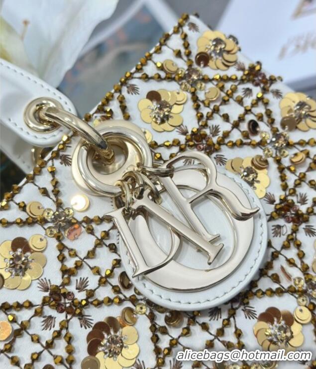 Good Looking Dior Lady D-Joy Medium Bag with Gold-Tone Sequins 0929 White 2025