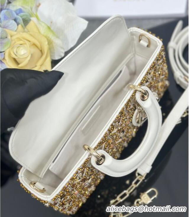 Good Looking Dior Lady D-Joy Medium Bag with Gold-Tone Sequins 0929 White 2025