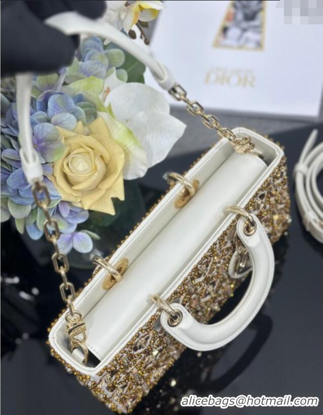 Good Looking Dior Lady D-Joy Medium Bag with Gold-Tone Sequins 0929 White 2025