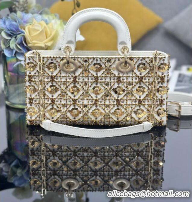 Good Looking Dior Lady D-Joy Medium Bag with Gold-Tone Sequins 0929 White 2025