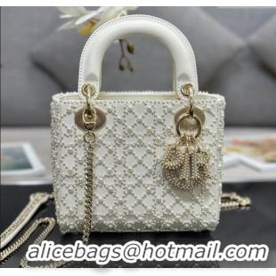 Famous Brand Dior Mini Lady Bag in Embroidered with Pearls 0929 White 2025
