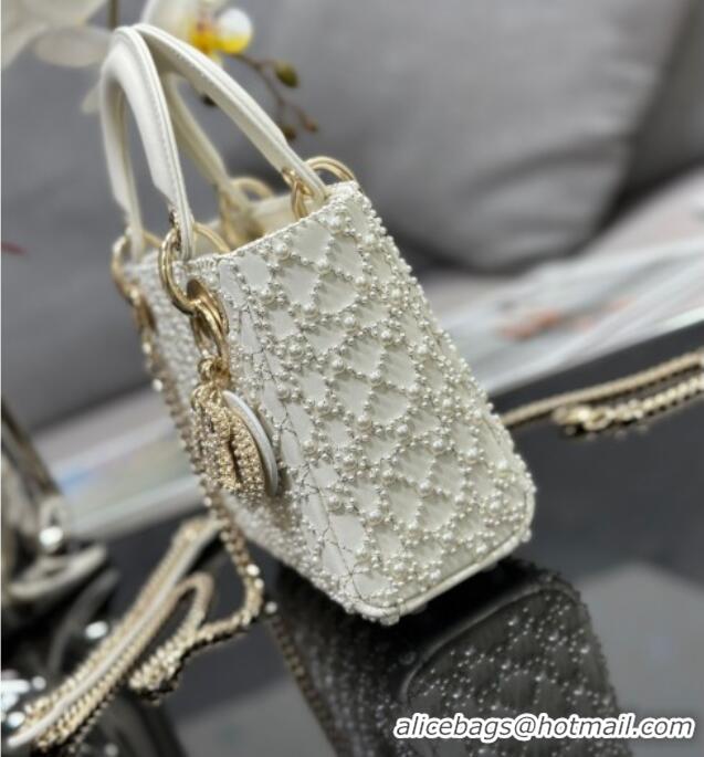 Famous Brand Dior Mini Lady Bag in Embroidered with Pearls 0929 White 2025