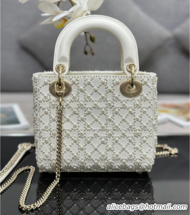 Famous Brand Dior Mini Lady Bag in Embroidered with Pearls 0929 White 2025