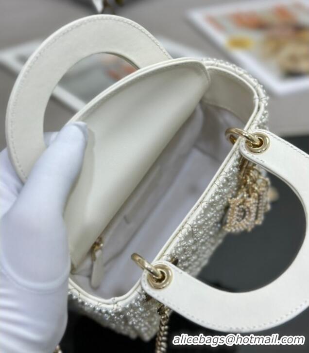 Famous Brand Dior Mini Lady Bag in Embroidered with Pearls 0929 White 2025