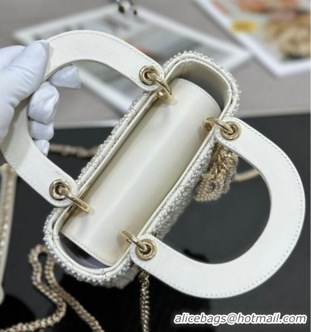 Famous Brand Dior Mini Lady Bag in Embroidered with Pearls 0929 White 2025