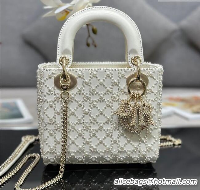 Famous Brand Dior Mini Lady Bag in Embroidered with Pearls 0929 White 2025