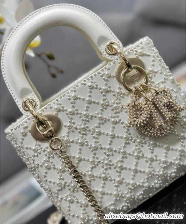 Famous Brand Dior Mini Lady Bag in Embroidered with Pearls 0929 White 2025