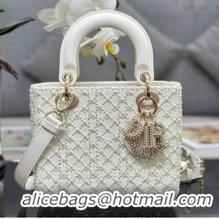 Top Quality Dior Small Lady Bag in Embroidered with Pearls 0929 White 2025