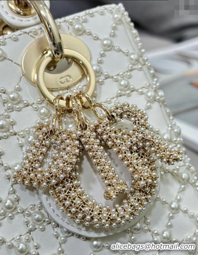Top Quality Dior Small Lady Bag in Embroidered with Pearls 0929 White 2025