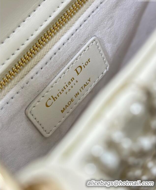 Top Quality Dior Small Lady Bag in Embroidered with Pearls 0929 White 2025