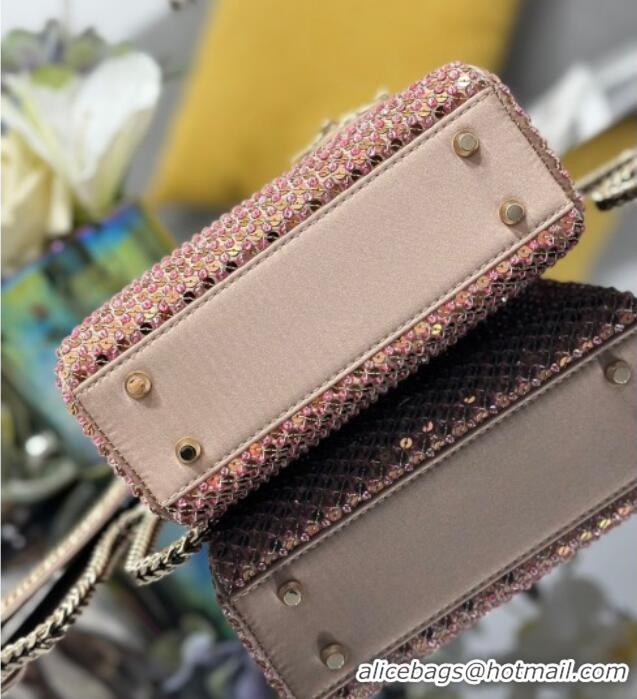 Good Taste Dior Mini Lady Bag in Embroidered with Sequins 0929 Pink 2025