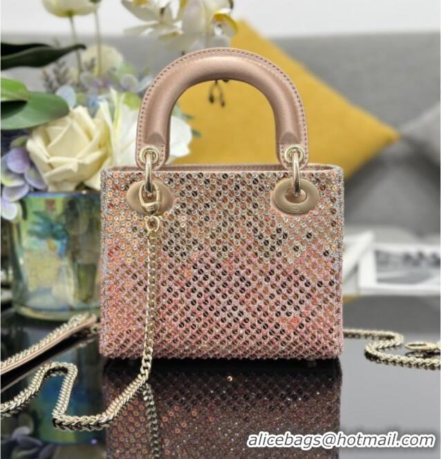 Good Taste Dior Mini Lady Bag in Embroidered with Sequins 0929 Pink 2025