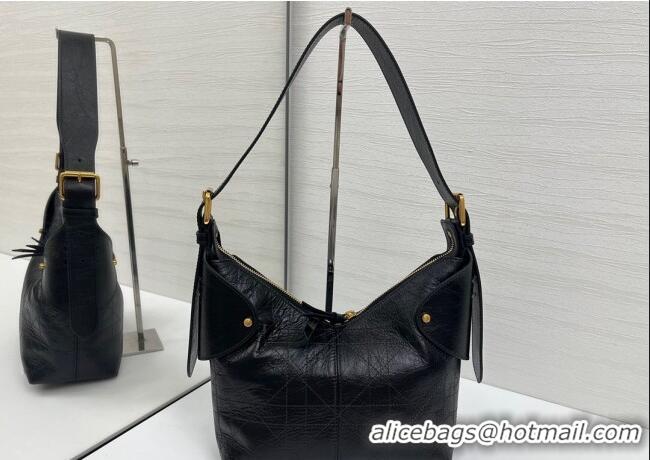 Top Design Dior Small Voyage Bag in Flat Macrocannage Crinkled Calfskin Leather 2845 Black 2025